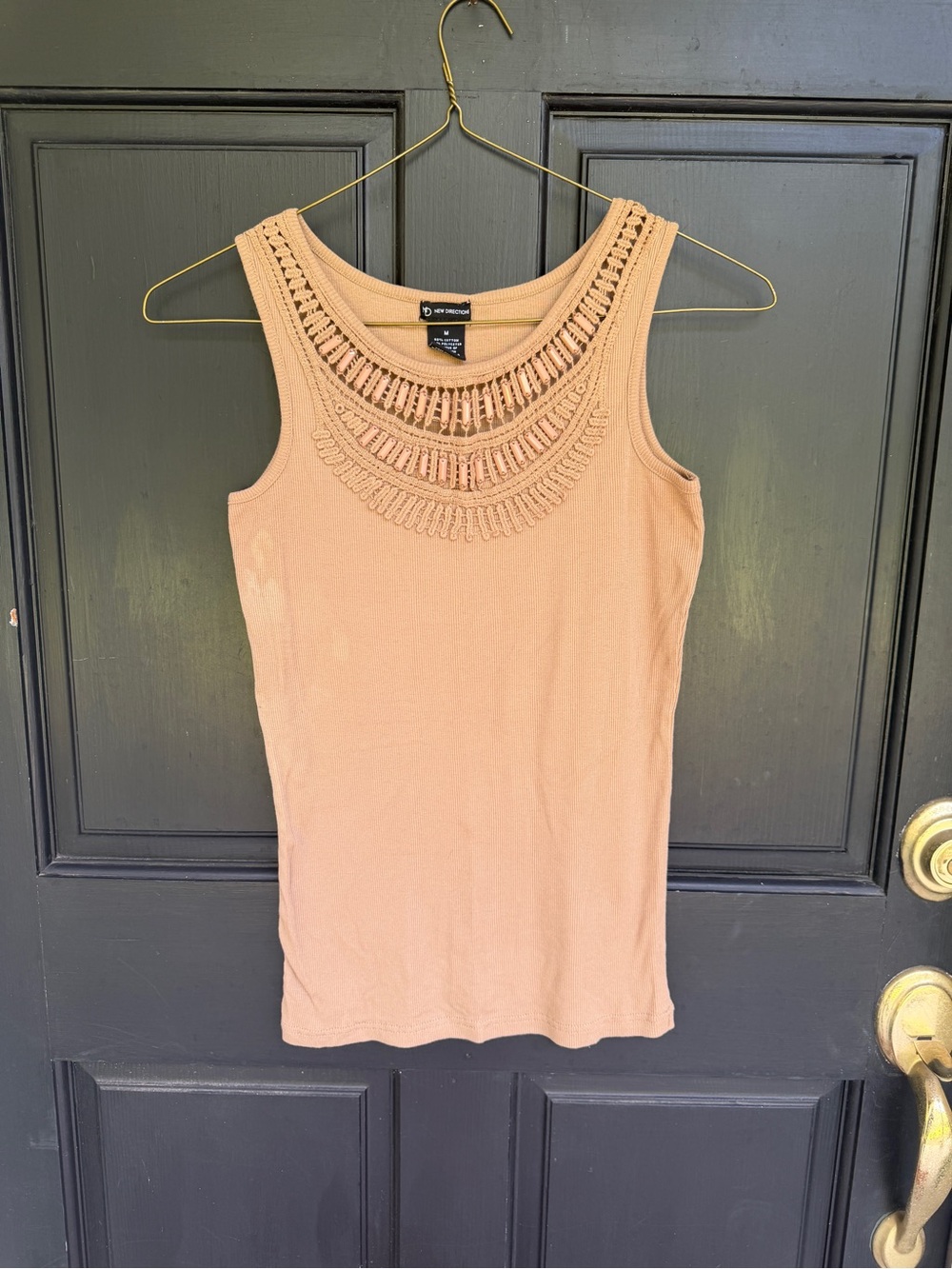 new directions Tan Crochet-Neck Sleeveless Tank